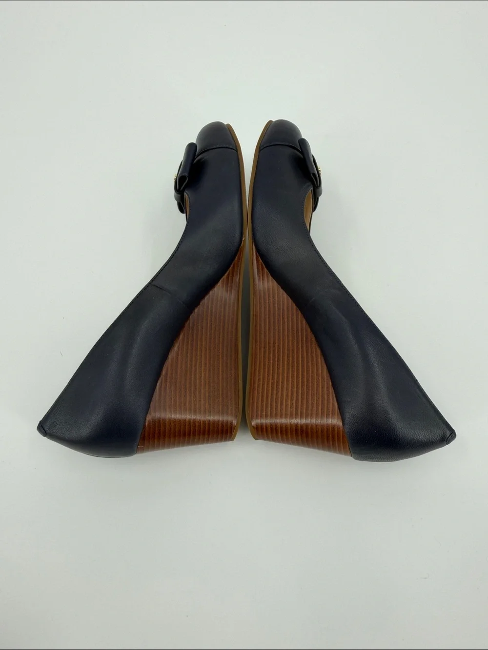 Cole Haan Classic Navy Wedge Pumps with Bow Detail